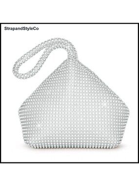 Rhinestone Satin Evening Clutch Triangular Sparkly Handbag